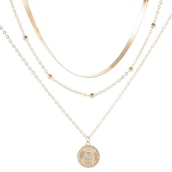 Layered Herringbone Sunflower Necklace - Picture 5 of 8